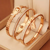 3-Piece Stainless Steel Zirconia Bracelet Set with Lock Charm & Watch Clasp — Elegant Party Gift