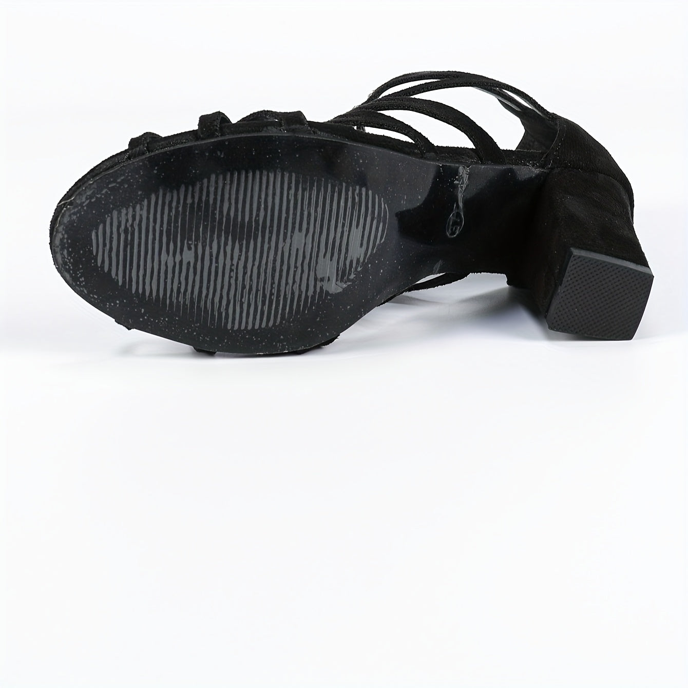 Women's Black Diamond Back Zip High Heel Strap Sandals – Round Toe Block Heel, Microfiber Upper & Insole, Rubber Sole