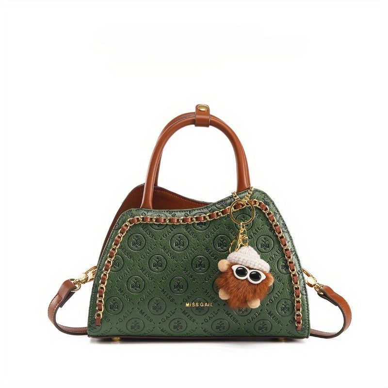 Plaid Irregular Bow Bucket Bag Set – PU Leather Crossbody Handbag for Women (Pink, Green)