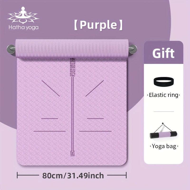 31 in (79 cm) TPE Yoga Mat with Alignment Guide - Anti-Slip Durable Mat for Yoga, Pilates & Home Workouts
