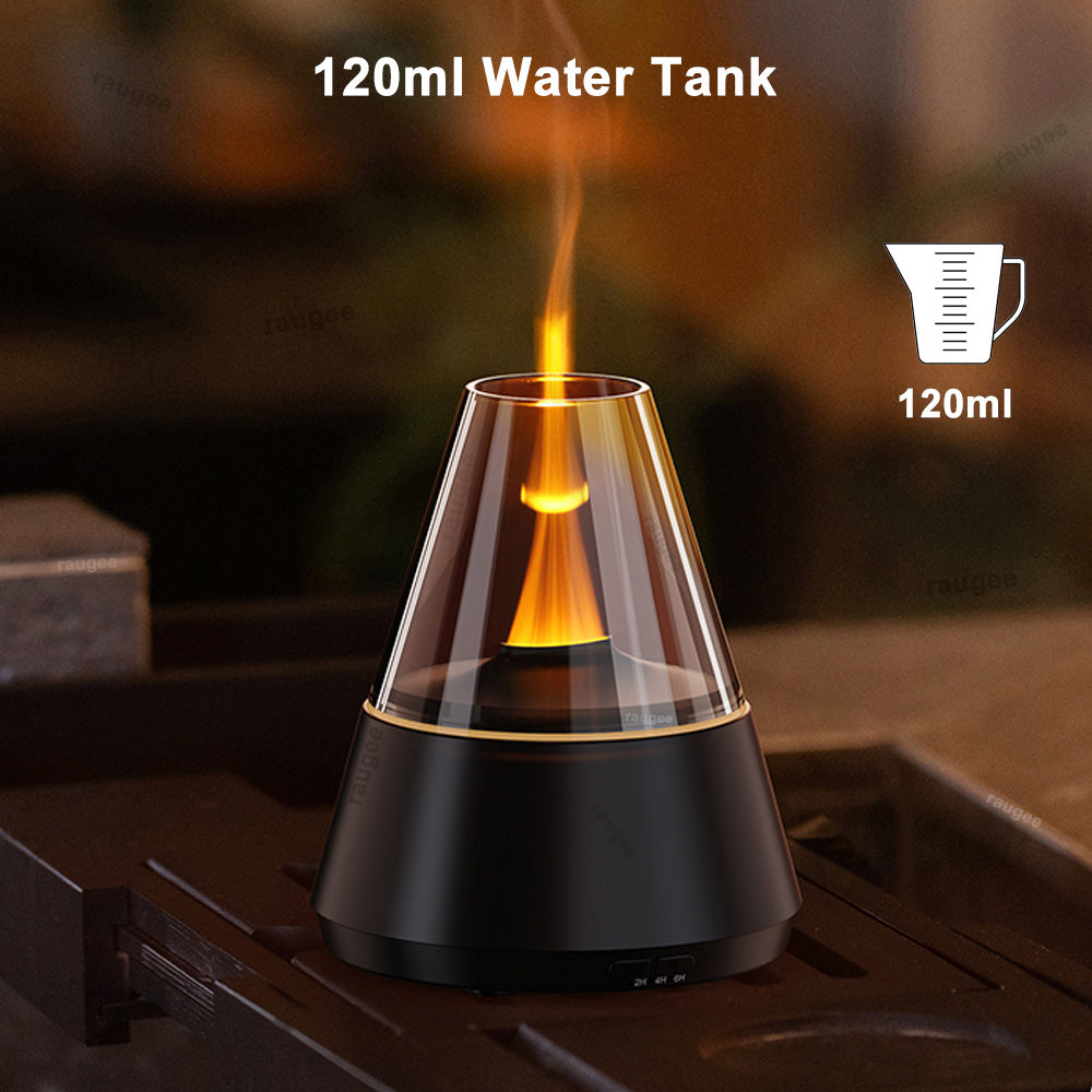 Real Flame Effect Aromatherapy Diffuser & Humidifier - USB Essential Oil Diffuser with 7 LED Colors, Ultra-Quiet, 120ml Tank, Auto Shut-Off, Timer