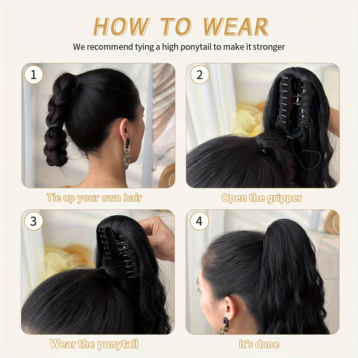 32 in (81 cm) Deep Wave Claw Ponytail Extension - Heat-Resistant Synthetic Clip-In, Burgundy/Brown/Black/Red Gradient