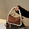 Women's Plush Faux Fur Handbag with Detachable Strap - Fluffy Crossbody Purse with Tassel Fringe, Golden Hardware, Zipper Closure (Black, Burgundy, Coffee, Light Brown)
