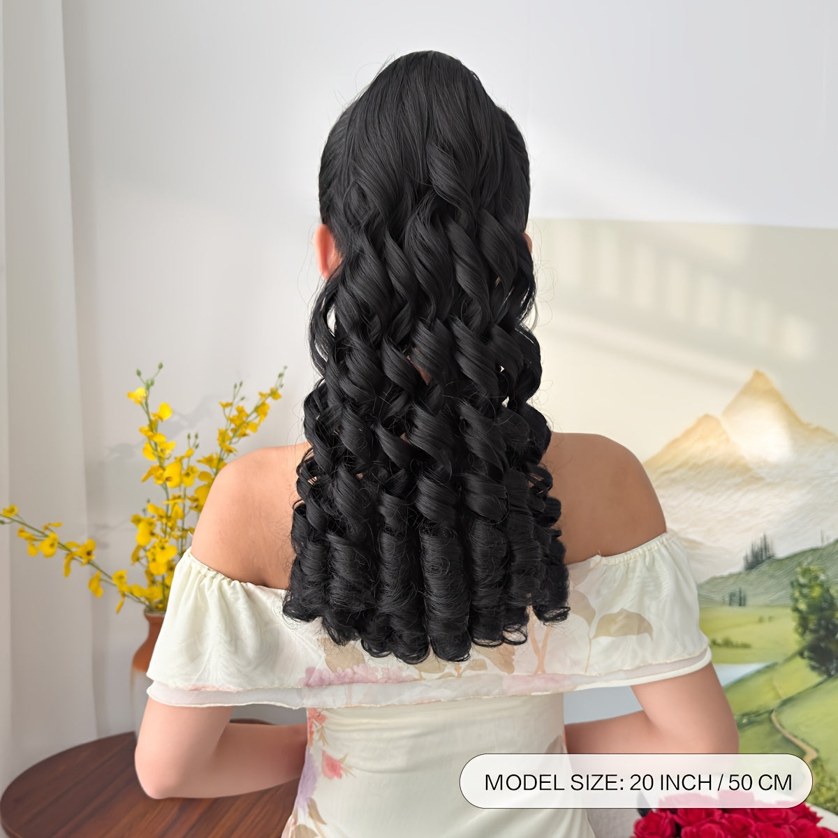 20" (50 cm) Deep Wave Drawstring Ponytail Extension – Clip-In Synthetic Hair in Burgundy, Red, Black, Brown, Blonde