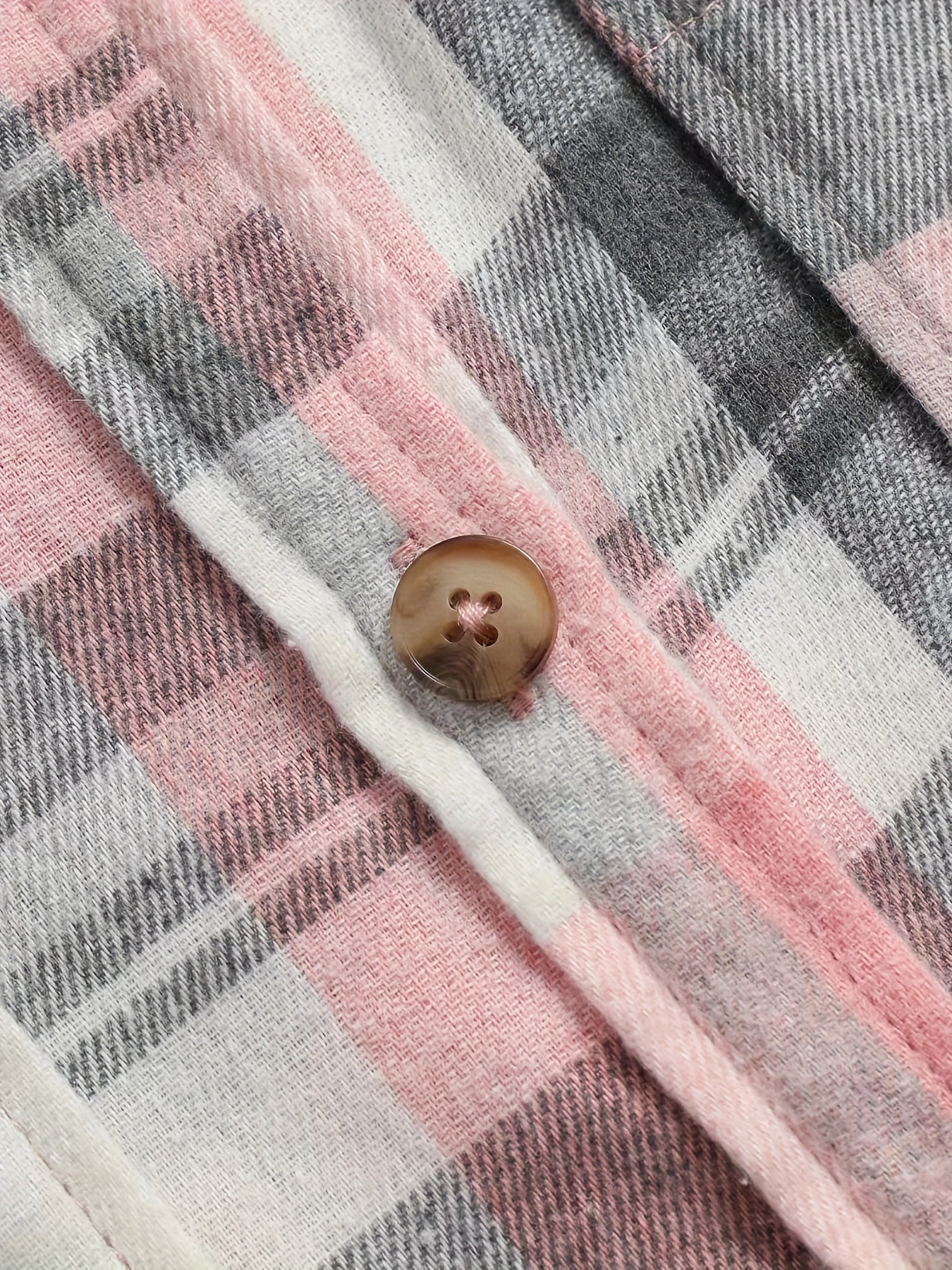 Women's Pink Gingham Plaid Button-Up Shirt – Lightweight Breathable Short-Sleeve Collared Top