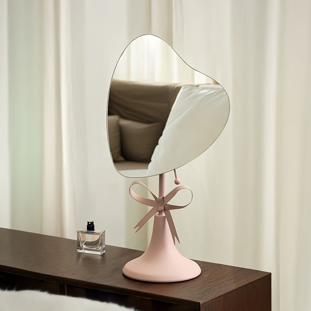 Adjustable Heart Base Makeup Mirror — Tabletop & Hanging Vanity Mirror, Portable No-Power Metal Mirror (Gold/Black)