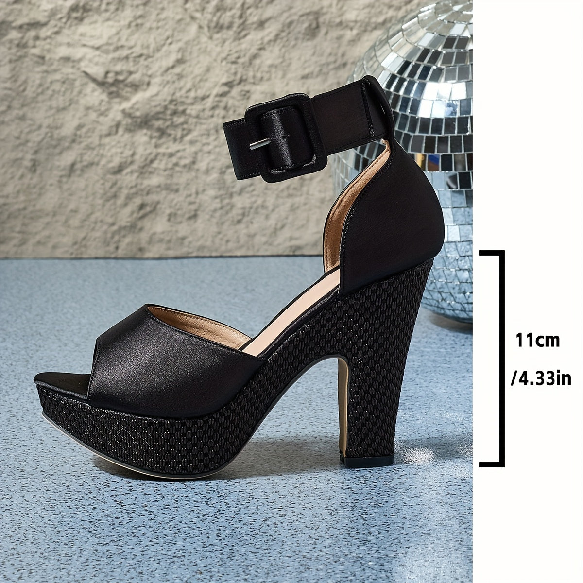 Women's Satin Peep-Toe Platform Chunky High Heels with Buckle Ankle Strap, Comfortable Travel & Shopping Pumps