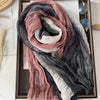 Gradient Blue Pleated Scarf - Lightweight Breathable Viscose Shawl Wrap, Boho Beach & Casual Long Scarf
