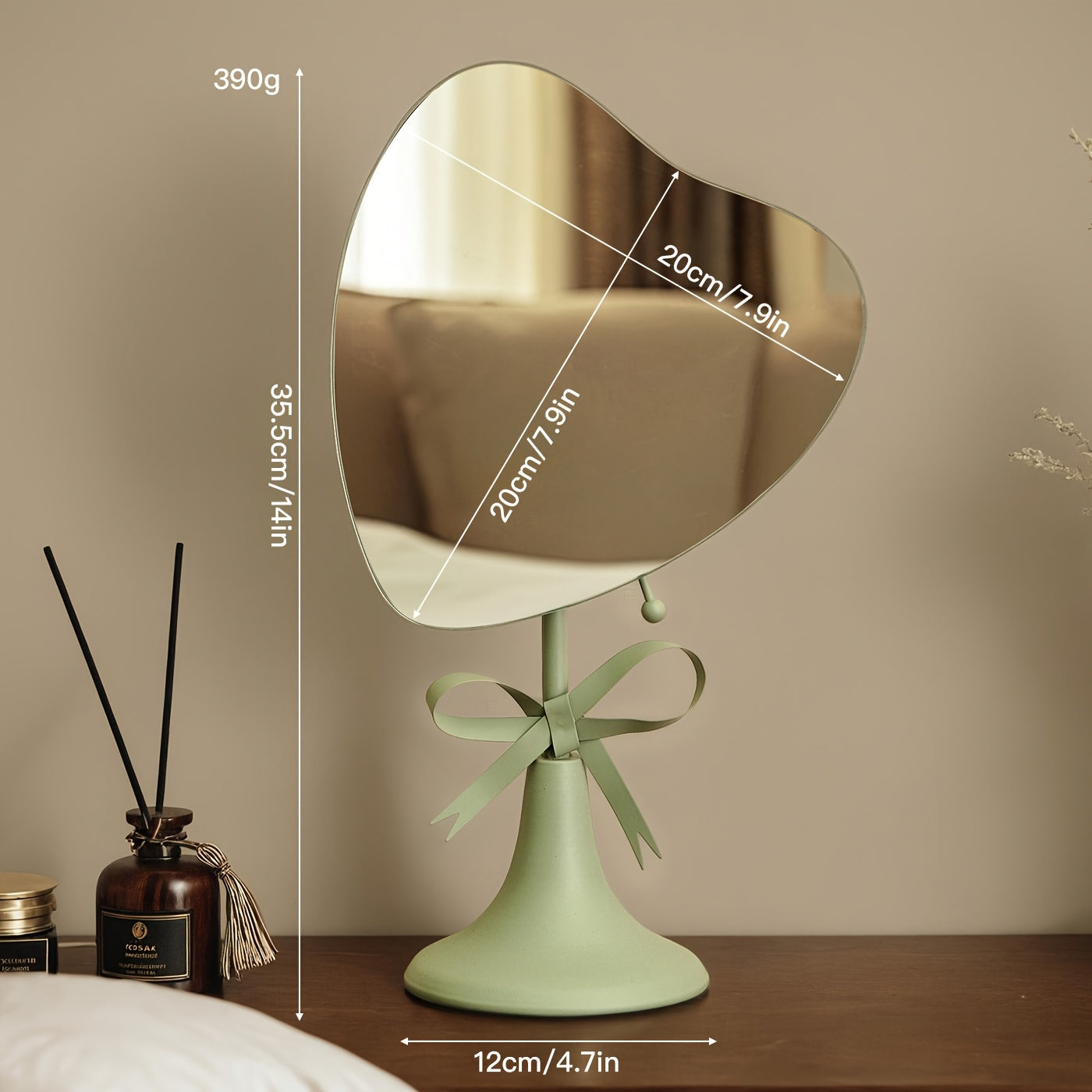 Adjustable Heart Base Makeup Mirror — Tabletop & Hanging Vanity Mirror, Portable No-Power Metal Mirror (Gold/Black)