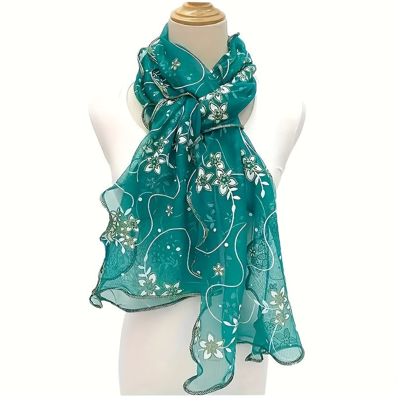 Floral Embroidered Scarf – Breathable, Windproof Boho Shawl & Sunproof Travel Wrap
