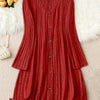 Plus Size V-Neck Long Sleeve Tunic Dress – Solid Color Autumn Winter Elegant Stretch Knit for Women