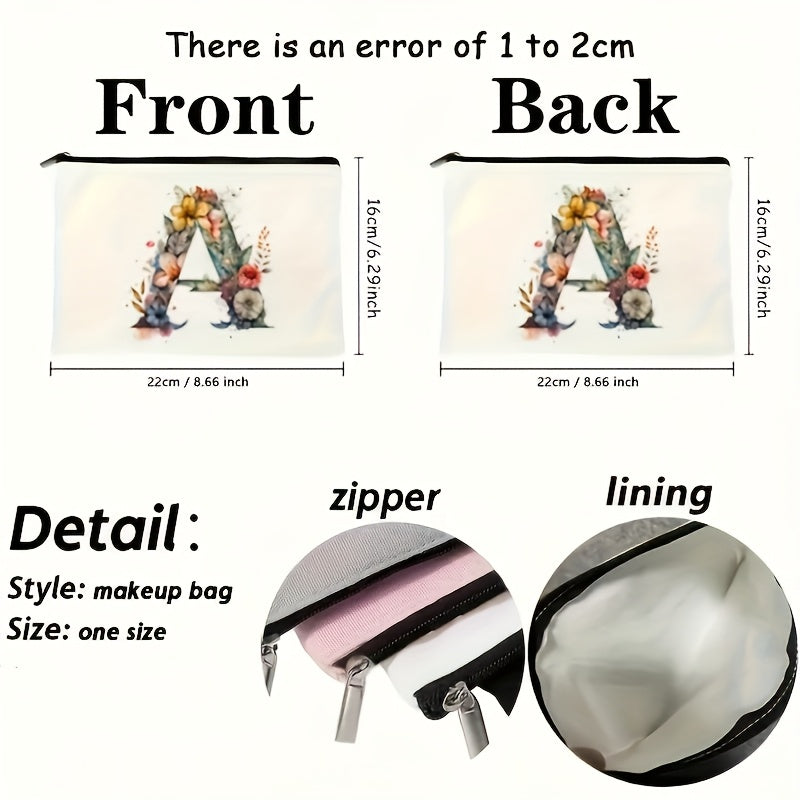 Alphabet Floral Canvas Pouch A-Z - Floral Canvas Cosmetic Bag & Clutch, Toiletry and Pen Case | Gift for Mom, Daughter, Teacher