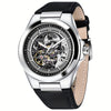 BY BENYAR Automatic Mechanical Unisex Watch – Luminous Round Dial, Blue & Gold Accents, PU Faux Leather Strap