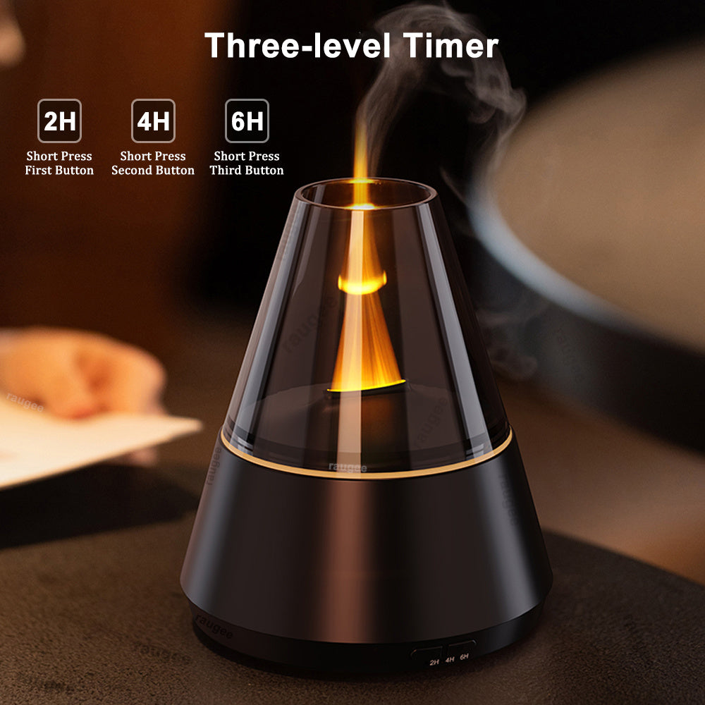 Real Flame Effect Aromatherapy Diffuser & Humidifier - USB Essential Oil Diffuser with 7 LED Colors, Ultra-Quiet, 120ml Tank, Auto Shut-Off, Timer
