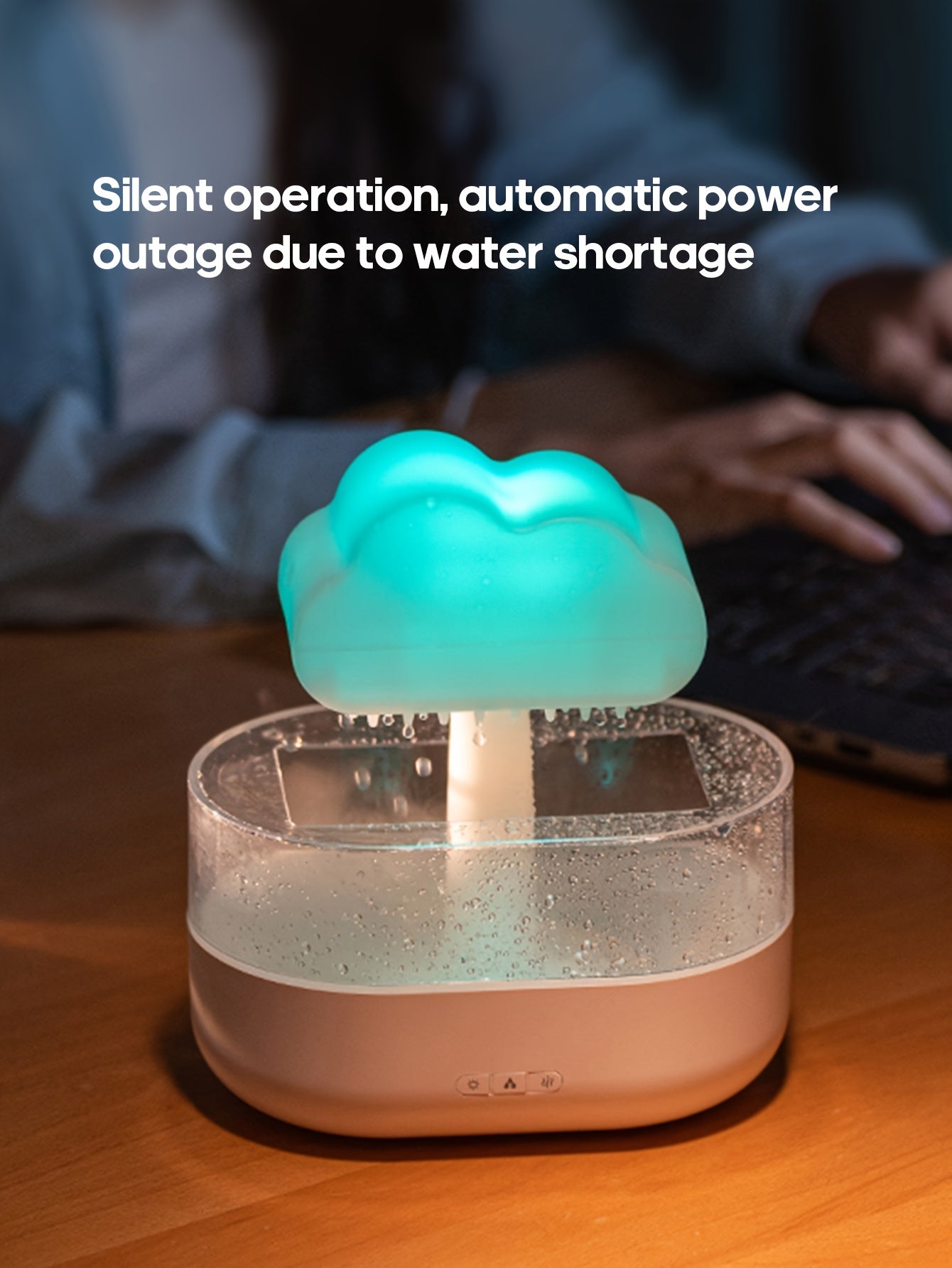 Raindrop Aroma Diffuser with Colorful LED Night Light – USB Rain Cloud Humidifier & Essential Oil Diffuser for Desktop (10–20 m² / 107–215 ft²)