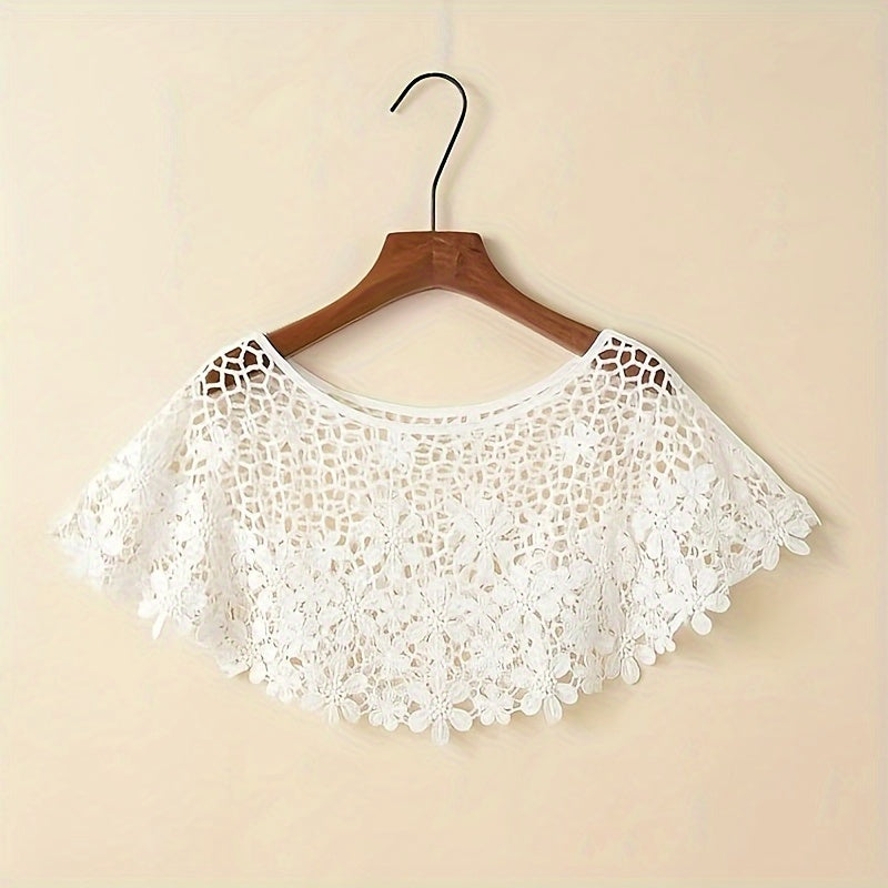Hollow-Out Lace Pullover Shawl Cape – Lightweight Monochrome Summer Knit Poncho