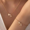 Minimalist Heart & Letter Necklace and Bracelet Set - Two-Piece Women's Everyday Jewelry