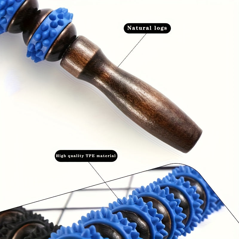 Trigger Point Foam Roller with Wooden Handle – Myofascial Massager for Sore Muscles & Cellulite Relief