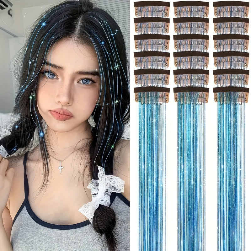 18-Pack 20-Inch Metallic Clip-In Hair Extensions with BB Clips — Heat-Resistant Sparkling Fairy Hair for Women
