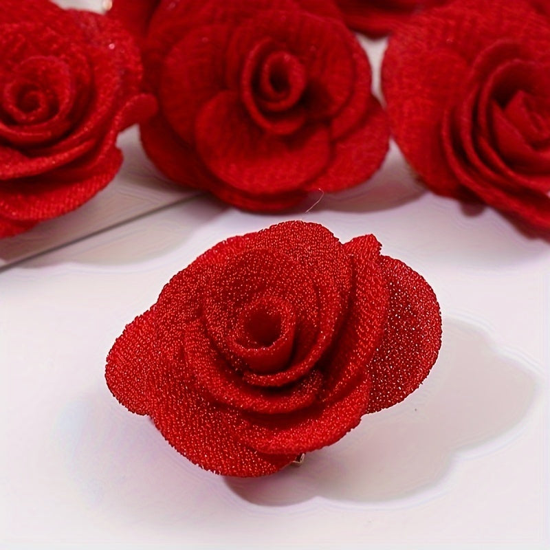 10-Pack Red Fabric Rose Hair Clips – Romantic Bridal, Wedding & Valentine's Day Floral Headwear