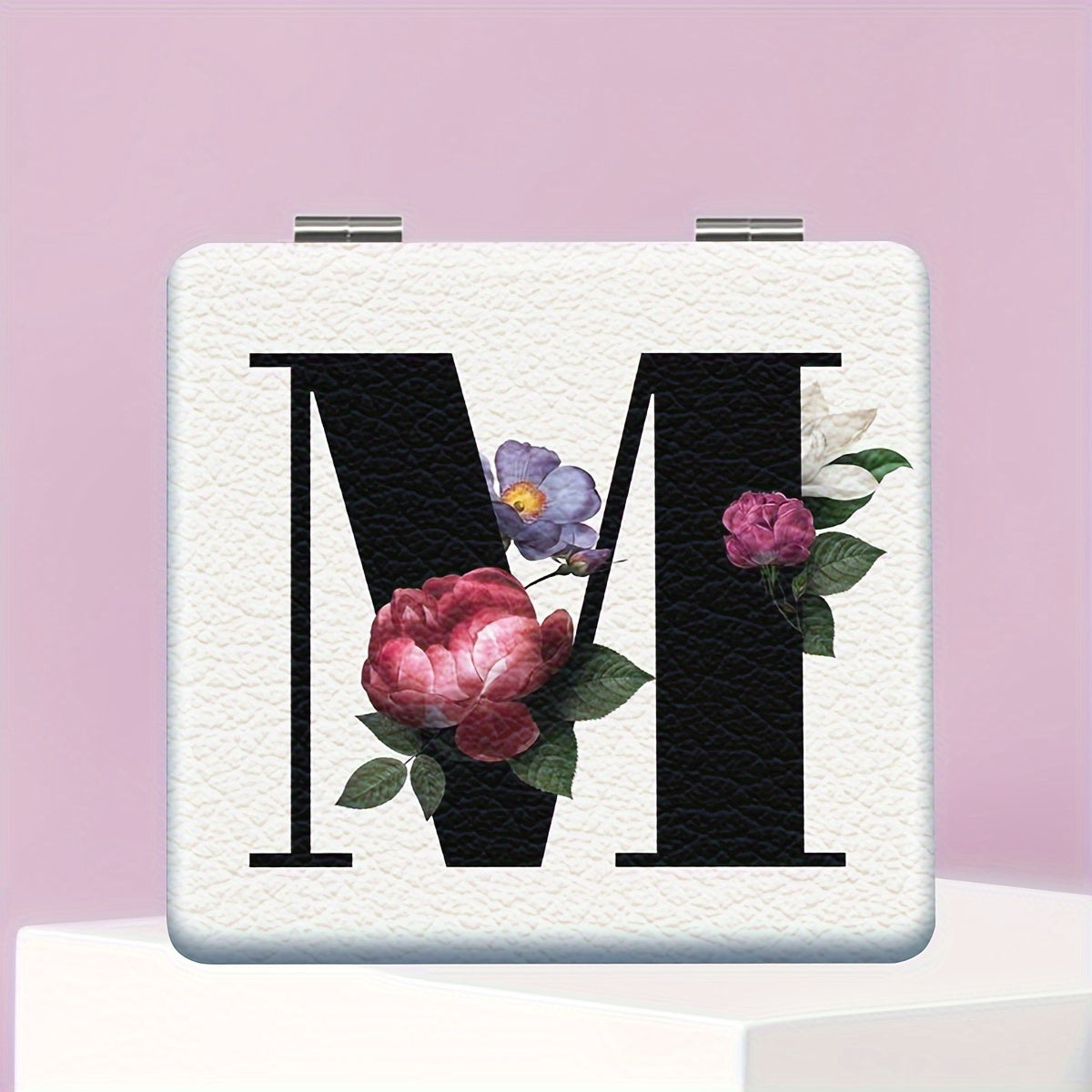 Alphabet Folding Handheld Makeup Mirror for Women & Girls - Floral & Heart Cutout Portable Vanity Mirror A-Z