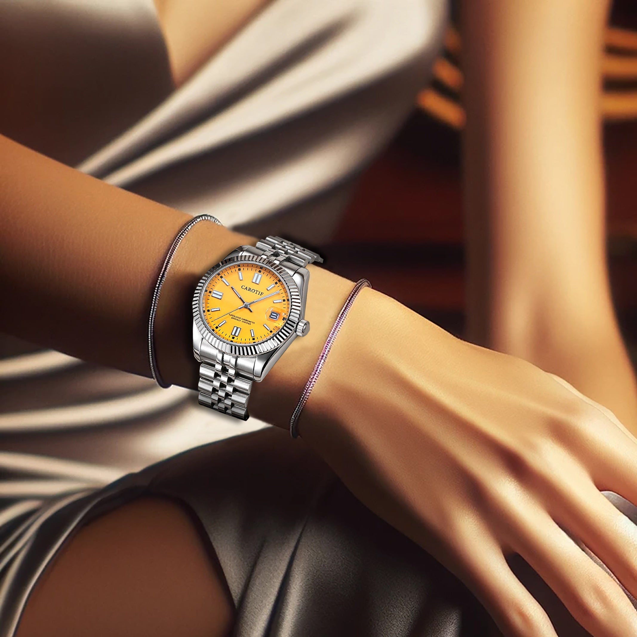 Women's Silver-Tone Automatic Mechanical Watch with Luminous Hands - Elegant Alloy Bracelet