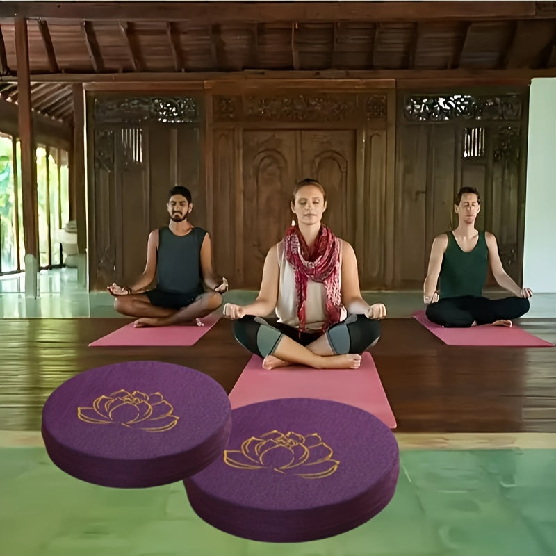 Purple Lotus Hemp Meditation Mat — Circular Woven Yoga Mat, Thick Medium-Firm Support for Kneeling & Floor Sitting