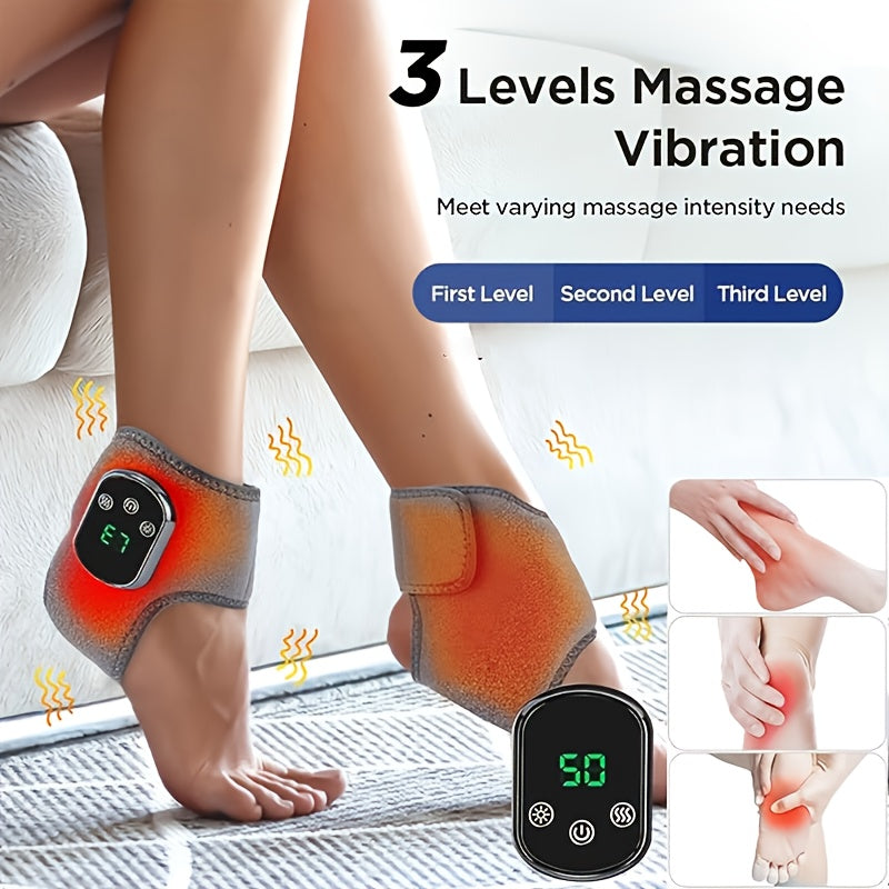Adjustable Wireless Ankle Massager with Heat & Vibration – Rechargeable Temperature Sensing Timer, Unisex Gift