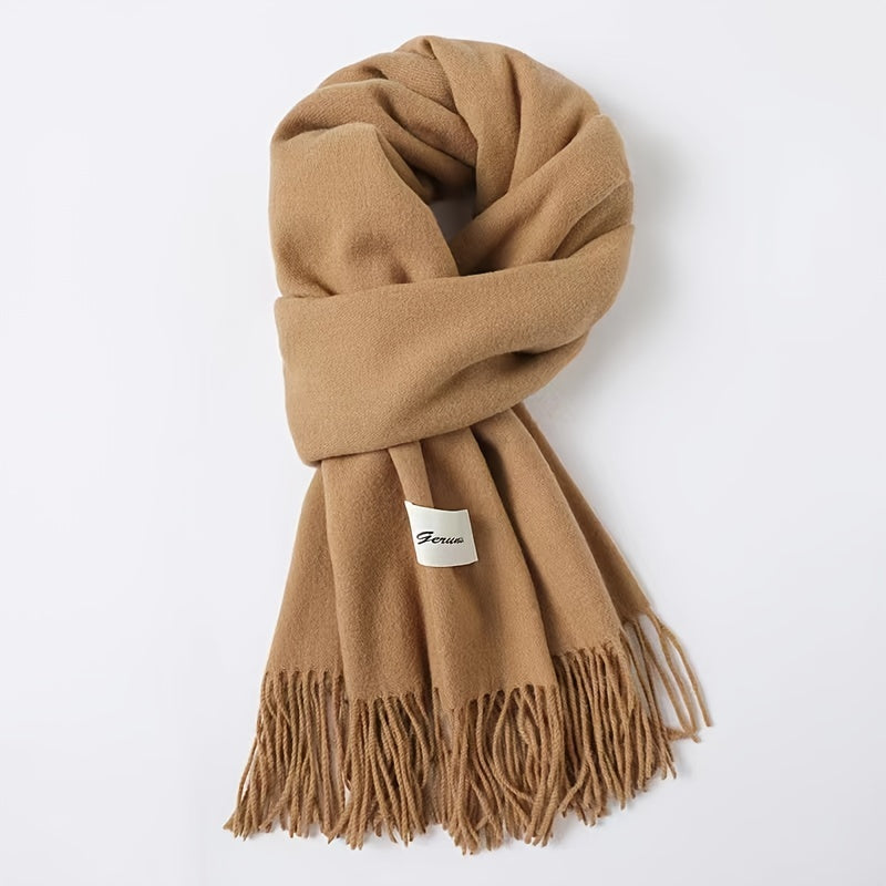 Solid Color Tassel Scarf with Fringe - Lightweight Polyester Shawl for Women