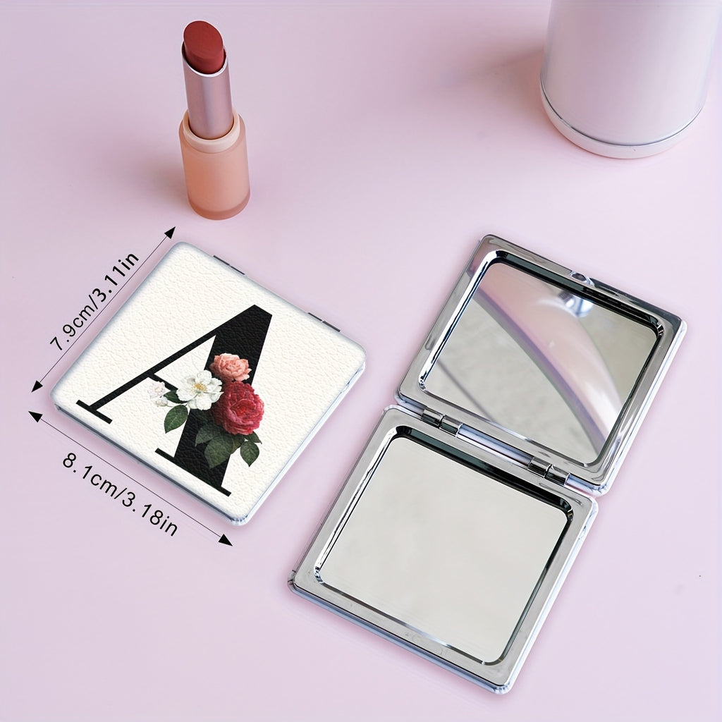 Alphabet Folding Handheld Makeup Mirror for Women & Girls - Floral & Heart Cutout Portable Vanity Mirror A-Z