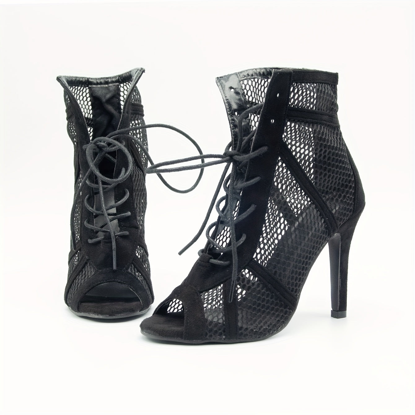 Women's Breathable Mesh Stiletto Heels Peep Toe D'Orsay Lace-Up Dress Pumps