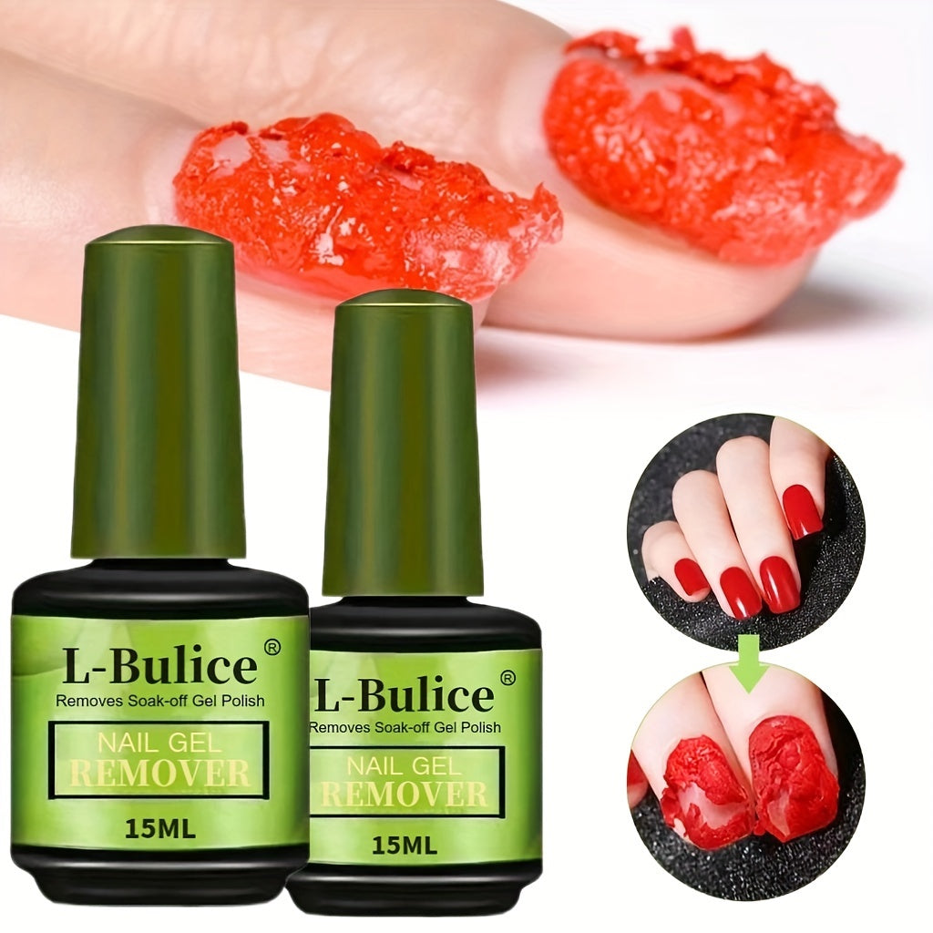 L-BULICE 2-Pack Nail Gel Remover — 15ml Each (0.51 fl oz) Acetone-Free, Unscented & Alcohol-Free Liquid Manicure Polish Remover