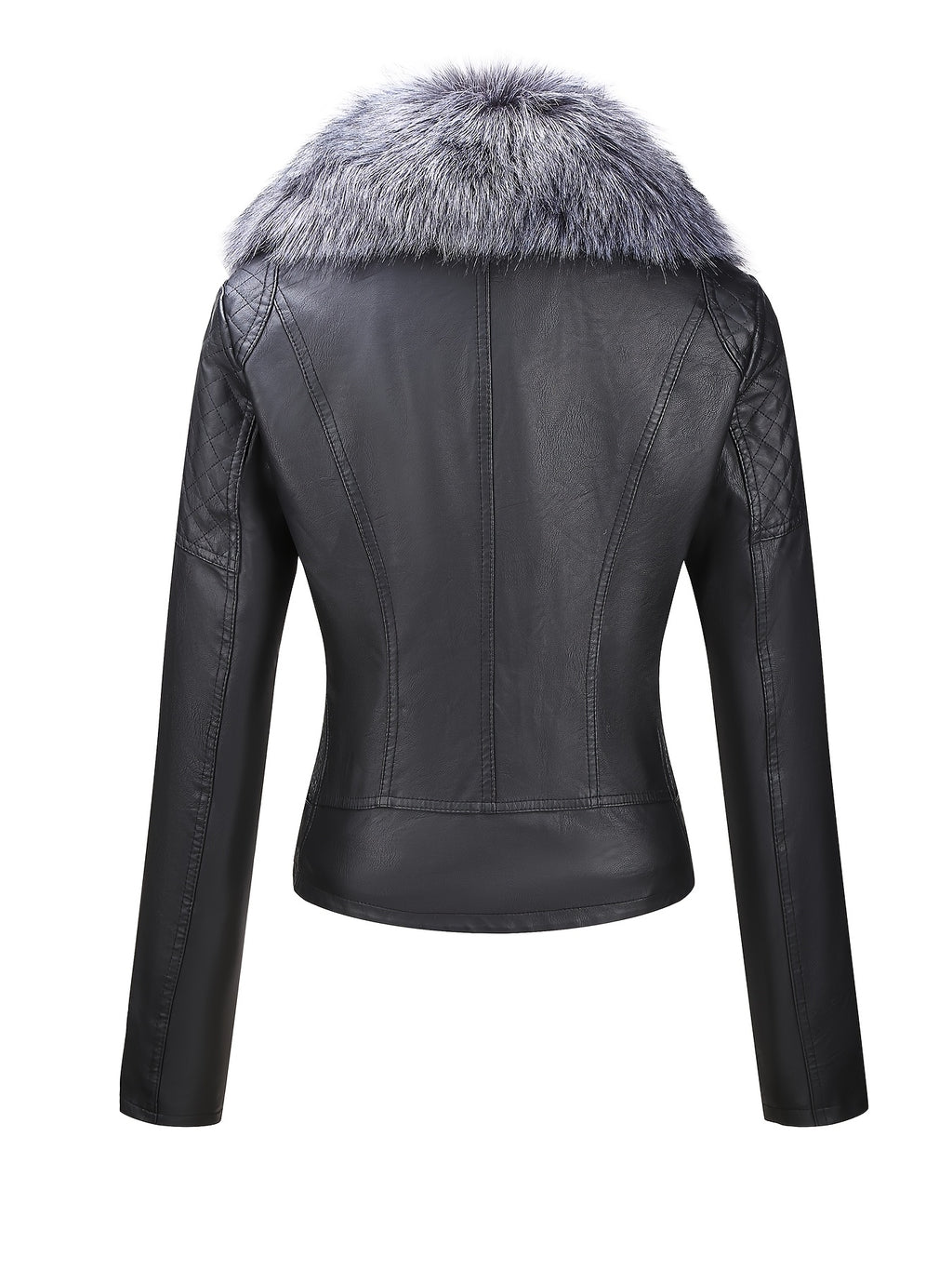 Women's Retro Faux Leather Motorcycle Jacket with Detachable Large Fur Collar - Fall/Winter