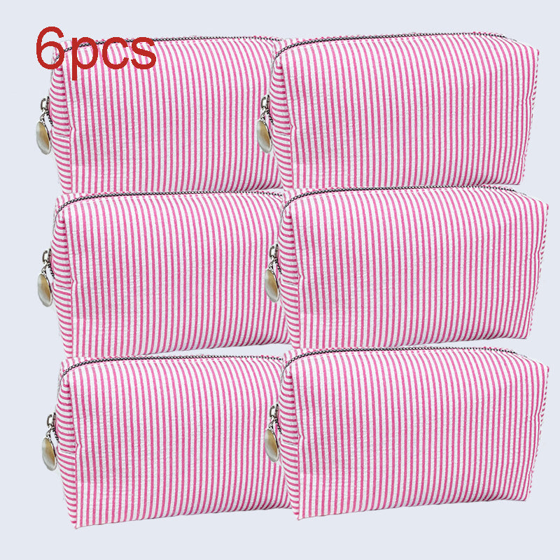 6/10/15-Pack Minimalist Embroidered Canvas Cosmetic Bag Set – Striped Travel Organizer Zipper Pouches for Wedding Favors & Gifts