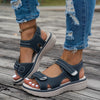 Women's Black Wedge Sandals – Open-Toe Breathable PU Insole, Adjustable Ankle Strap, Comfortable Mid Heel for Casual Beach