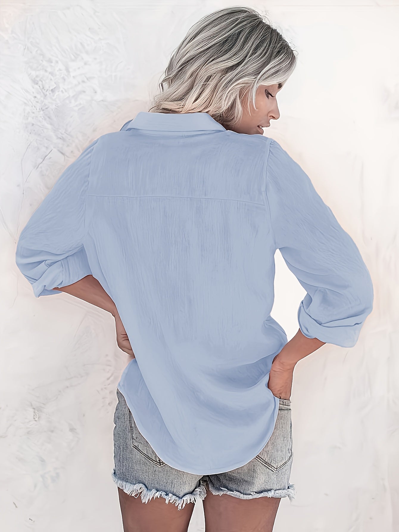 Women's Long Sleeve Button-Up Shirt – Classic Collar Blouse for Office & Everyday, All-Season Easy-Care Top