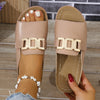 Bohemian Platform Slip-On Sandals with Golden Buckle — Open-Toe Cushioned PU Sole, Black/Gold, Casual & Wedding Mule (Unisex)