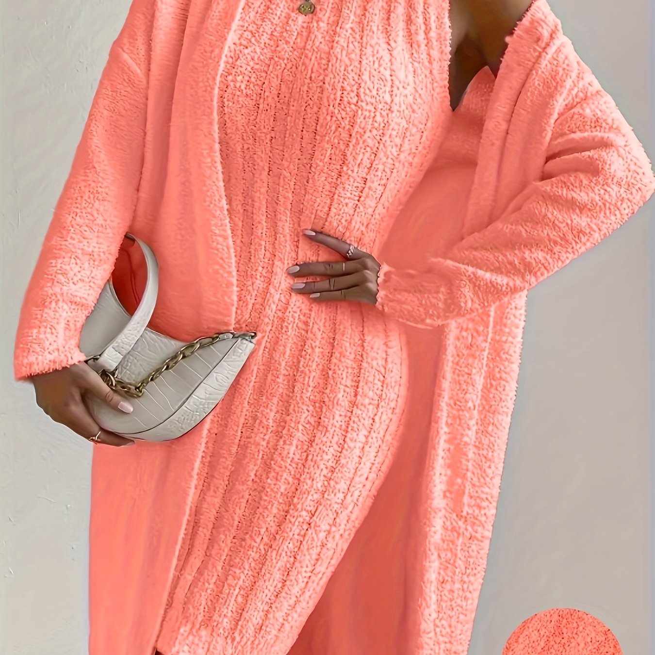Plus Size Cozy Teddy Bear Sweater Dress & Strapless Cardigan Set - Red Ribbed Knit Two-Piece for Fall/Winter
