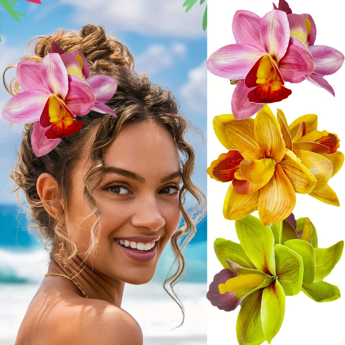 Bohemian Fabric Flower Hair Clip – Tropical Orchid Duckbill Side Hairpin for Weddings & Beach Parties