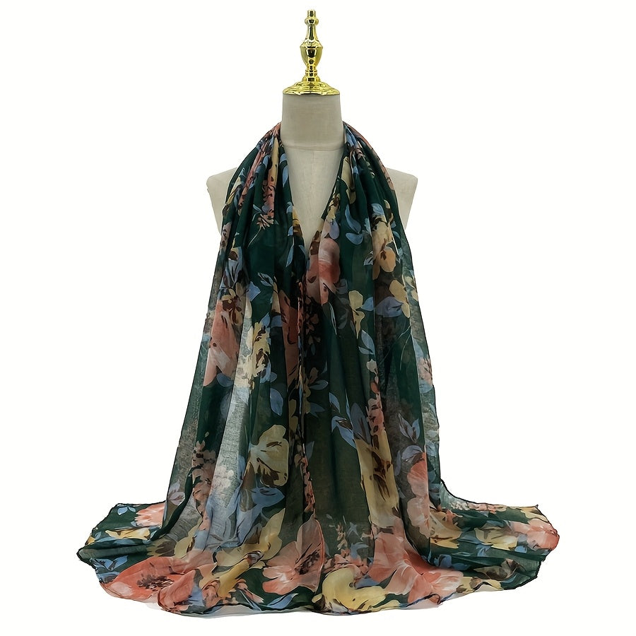 Vintage Paisley Ombre Scarf – Long 180 x 70 cm (70.85 x 27.5 in) Polyester Shawl for Women, Brown-to-Blue Geometric Floral Print