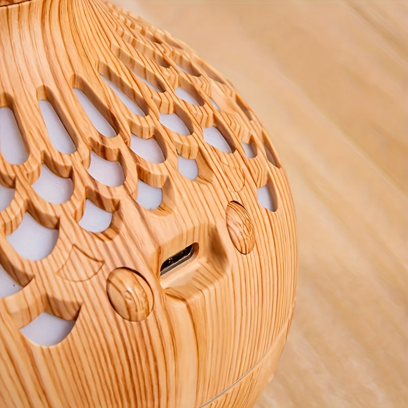 USB-Powered Wood Grain Flower Humidifier & Desk Lamp — Essential Oil Diffuser for Home & Office