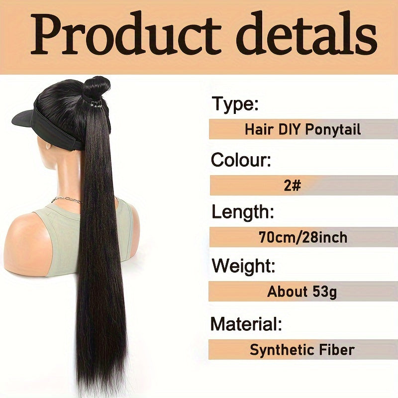 28-Inch (71 cm) Long Straight Synthetic Ponytail Extension, Wrap-Around Boxing Braid with Elastic Hair Ring for DIY