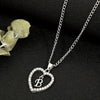 Vintage Silvery Alphabet Heart Pendant Necklace with Rhinestone Accents, Zinc Alloy Everyday Jewelry