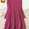 Plus Size V-Neck Long Sleeve Tunic Dress – Solid Color Autumn Winter Elegant Stretch Knit for Women