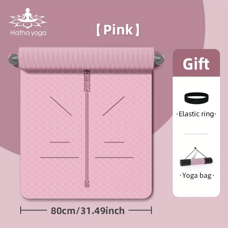 31 in (79 cm) TPE Yoga Mat with Alignment Guide - Anti-Slip Durable Mat for Yoga, Pilates & Home Workouts