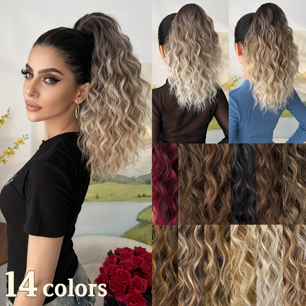 16-Inch (40 cm) Water Wave Claw Ponytail Extension – Heat Resistant Ombre Synthetic Hairpiece for Women