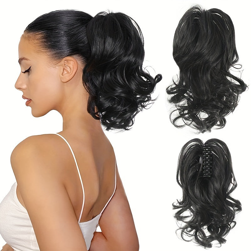 Curly Wave Clip-In Ponytail Hair Extension for Women - Synthetic High-Temperature Fiber Clip-On Hairpiece