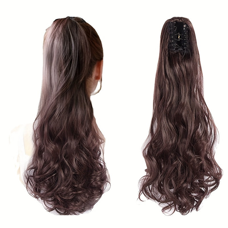 20" (50 cm) Curly Wave Clip-In Ponytail Extension – Invisible Secure Clip, Heat-Friendly Synthetic Hairpiece for Women, Natural-Looking Y2K Party & Everyday