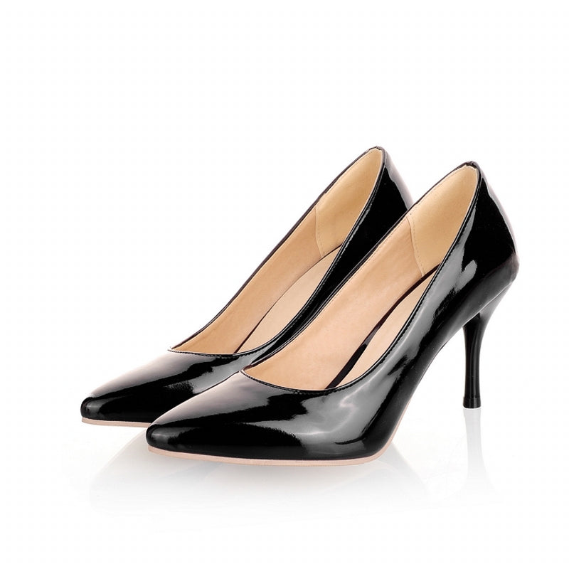 Women's Black Pointed-Toe Stiletto Pumps, Slip-On Soft-Sole Office Heels
