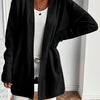 Plus Size Elegant Beige Open Front Cardigan Sweater, Mid-Length Drop Shoulder with Pockets, Non-Bulky Layering for Fall Winter Office & Party